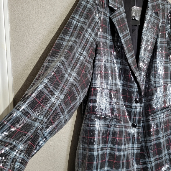 Torrid Gray Plaid Sequin Blazer - Picture 4 of 9